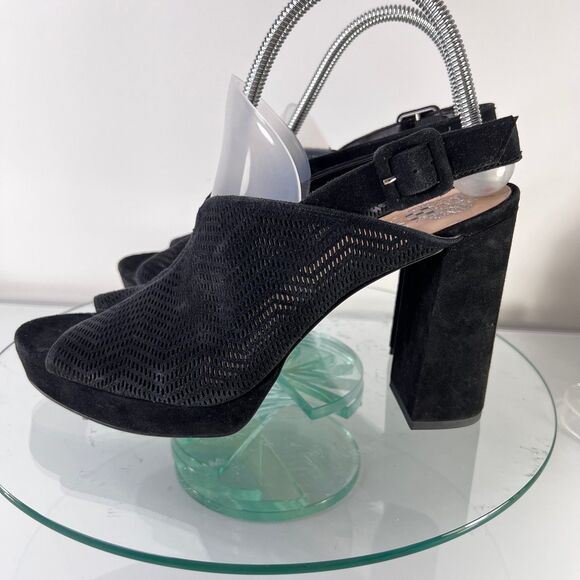 Vince Camuto Jenseya Platform Sandals Black Suede Leather perforated - Picture 5 of 10